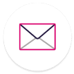 A simple icon of an envelope outlined in pink, with a white background and a circular border, symbolizing email or messaging.