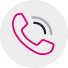 A pink phone handset icon with two curved lines indicating sound, set against a light gray circular background.