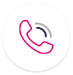 A pink phone handset icon with two curved gray lines above it, representing a call or communication, on a white circular background.
